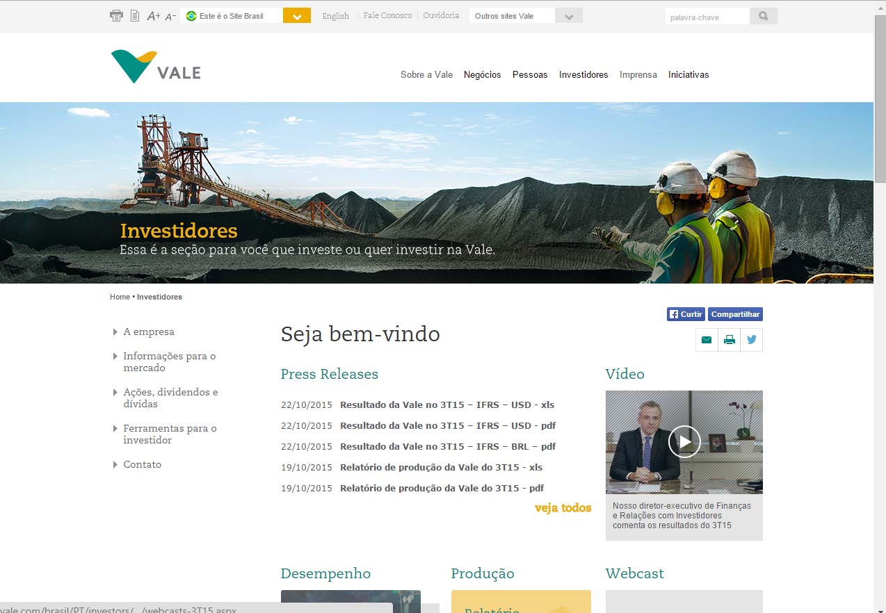 VALE.COM LANÇA NOVA SEÇÃO DE RELAÇÕES COM INVESTIDORES