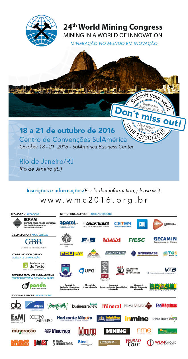 WORLD MINING CONGRESS: ENVIO DE MINUTAS ATÉ O DIA 30 DE MARÇO