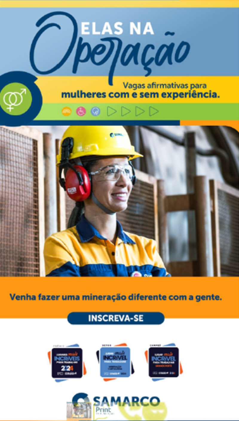 SAMARCO ABRE VAGAS PARA MULHERES NO ESPÍRITO SANTO E MINAS GERAIS