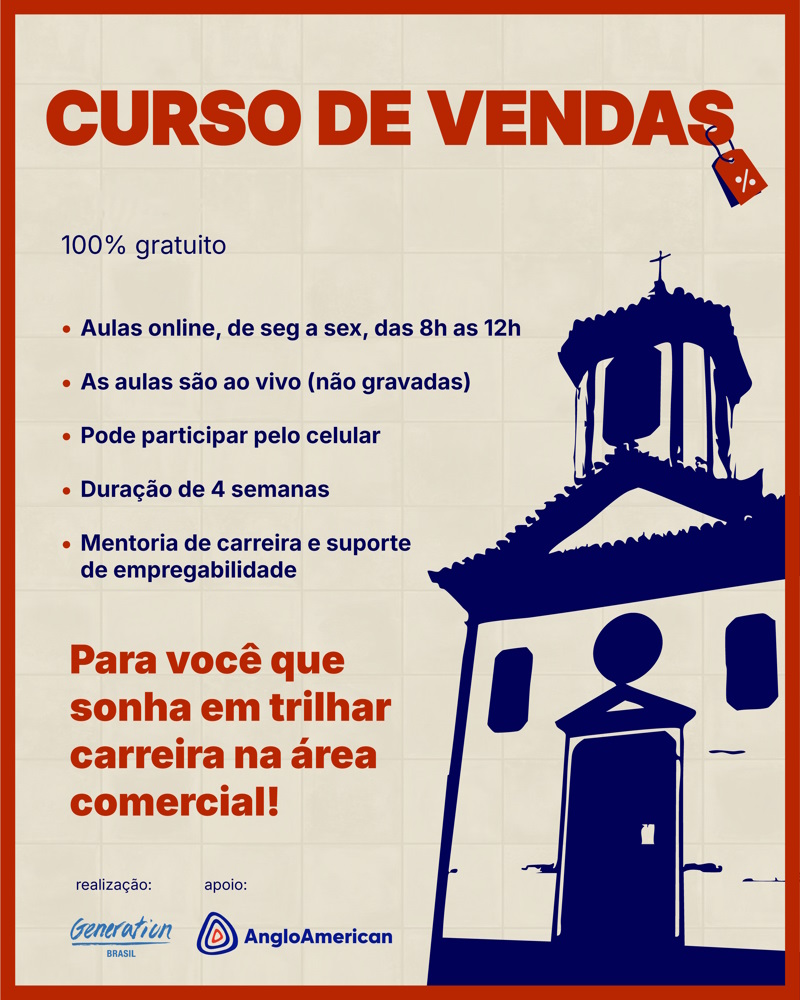CURSO PROFISSIONALIZANTE GRATUITO DE VENDAS EM MINAS GERAIS
