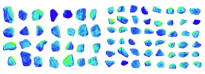Figure 1 - SAG Mill Pebble XRT Image Scans ©SRK Consulting: (left: coarse, right: fine)
