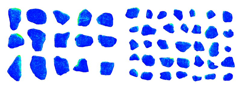 Figure 2 - AG Mill Pebble XRT Image Scans ©SRK Consulting: (left: coarse, right: fine)